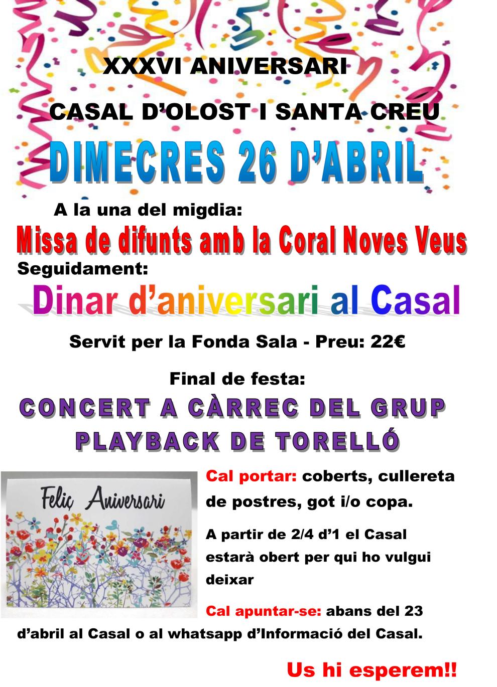 36è Aniversari del Casal d'Olost i Santa Creu